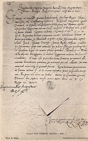 Pocztówka z dokumentem króla Zygmunta Augusta